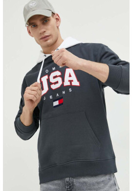 Tommy Jeans Суичър в сиво с качулка с апликация - Pepit.bg