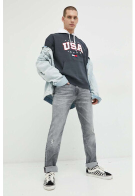Tommy Jeans Суичър в сиво с качулка с апликация - Pepit.bg