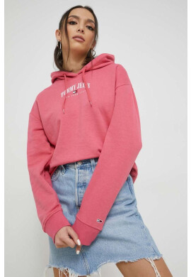 Tommy Jeans Суичър в розово с качулка с принт - Pepit.bg