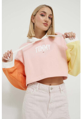 Tommy Jeans Суичър в розово с качулка с принт - Pepit.bg