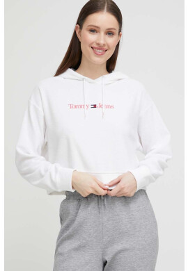 Tommy Jeans Суичър в бяло с качулка с апликация - Pepit.bg