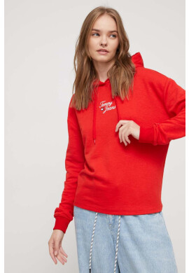 Tommy Jeans Суичър в червено с качулка с принт - Pepit.bg