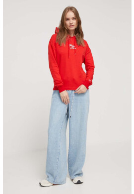 Tommy Jeans Суичър в червено с качулка с принт - Pepit.bg