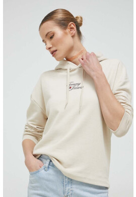 Tommy Jeans Суичър в бежово с качулка с принт - Pepit.bg