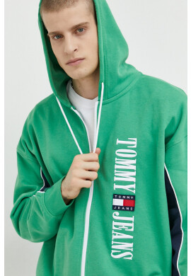 Tommy Jeans Суичър в зелено с качулка с апликация - Pepit.bg