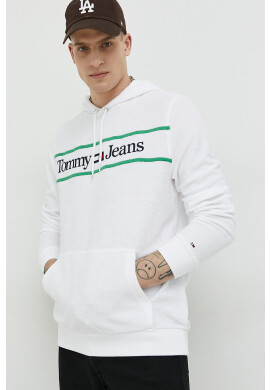 Tommy Jeans Суичър в бяло с качулка с апликация - Pepit.bg