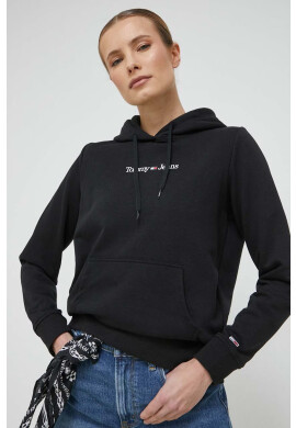 Tommy Jeans Суичър в черно с качулка с принт - Pepit.bg