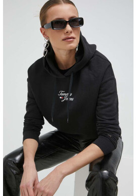 Tommy Jeans Суичър в черно с качулка с принт - Pepit.bg