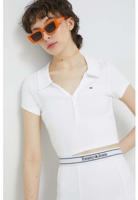 Tommy Jeans Тениска с яка в бяло - Pepit.bg