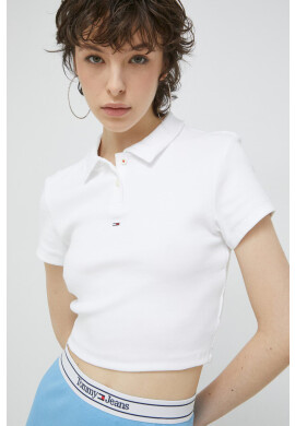 Tommy Jeans Тениска с яка в бяло - Pepit.bg