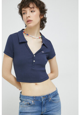 Tommy Jeans Тениска с яка в тъмносиньо - Pepit.bg