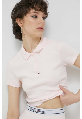 Tommy Jeans Тениска с яка в розово - Pepit.bg