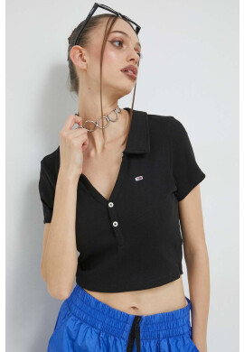 Tommy Jeans Тениска с яка в черно - Pepit.bg