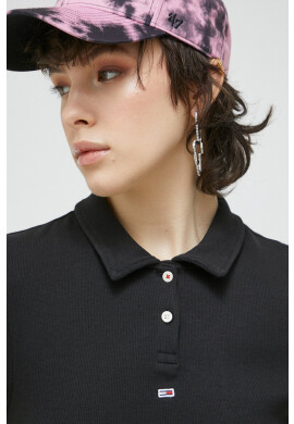 Tommy Jeans Тениска с яка в черно - Pepit.bg