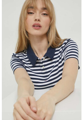 Tommy Jeans Тениска с яка в тъмносиньо с десен - Pepit.bg