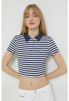 Tommy Jeans Тениска с яка в тъмносиньо с десен - Pepit.bg
