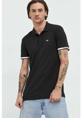 Tommy Jeans Тениска с яка в черно с апликация - Pepit.bg