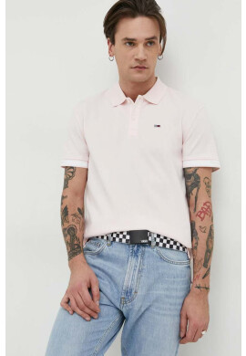 Tommy Jeans Тениска с яка в розово с апликация - Pepit.bg