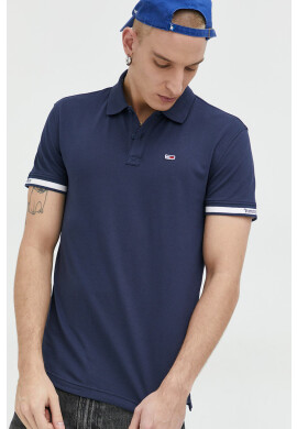 Tommy Jeans Тениска с яка в тъмносиньо с апликация - Pepit.bg