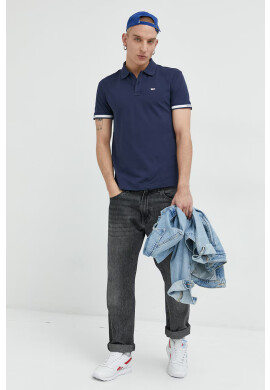 Tommy Jeans Тениска с яка в тъмносиньо с апликация - Pepit.bg