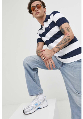 Tommy Jeans Тениска с яка в тъмносиньо с десен - Pepit.bg