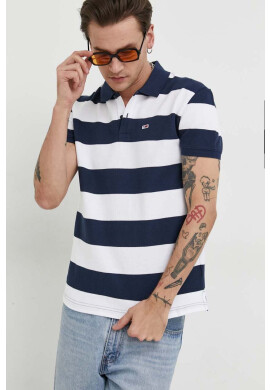 Tommy Jeans Тениска с яка в тъмносиньо с десен - Pepit.bg