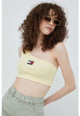 Tommy Jeans Топ дамски в жълто с голи рамене - Pepit.bg