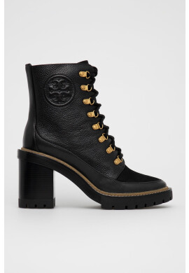 Tory Burch Кожени боти дамски в черно с висок ток - Pepit.bg