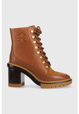 Tory Burch Кожени боти Miller в кафяво с висок ток - Pepit.bg