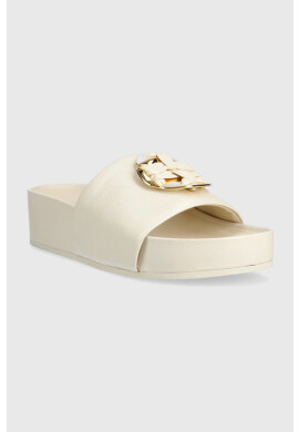 Tory Burch Кожени чехли Woven в бежово с платформа 144147-250 - Pepit.bg