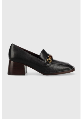 Tory Burch Кожени обувки с дебел ток Perrine в черно с висок ток - Pepit.bg