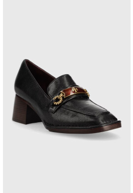 Tory Burch Кожени обувки с дебел ток Perrine в черно с висок ток - Pepit.bg