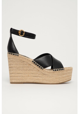 Tory Burch Кожени сандали в черно със скосена платформа - Pepit.bg