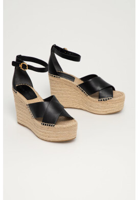 Tory Burch Кожени сандали в черно със скосена платформа - Pepit.bg