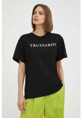 Trussardi Памучна тениска в черно - Pepit.bg
