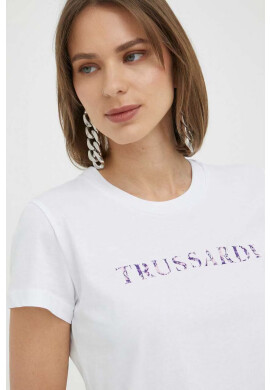 Trussardi Памучна тениска в жълто с принт - Pepit.bg