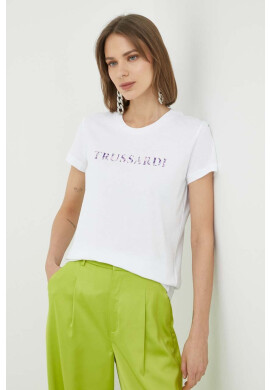 Trussardi Памучна тениска в жълто с принт - Pepit.bg