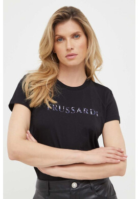 Trussardi Памучна тениска в черно - Pepit.bg