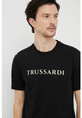 Trussardi Памучна тениска в черно с принт - Pepit.bg