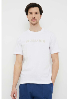 Trussardi Памучна тениска в бяло с принт - Pepit.bg