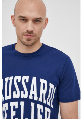 Trussardi Памучна тениска в тъмносиньо с принт - Pepit.bg