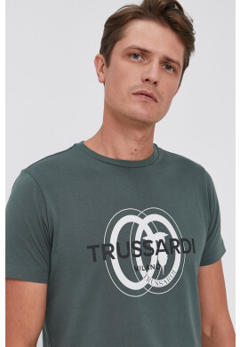 Trussardi Памучна тениска в зелено с принт - Pepit.bg