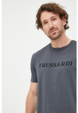 Trussardi Памучна тениска в сиво с изчистен дизайн - Pepit.bg