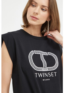 Twinset Памучна тениска в черно - Pepit.bg