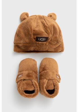 Ugg Детски комплект пантофи и шапка в кафяво - Pepit.bg