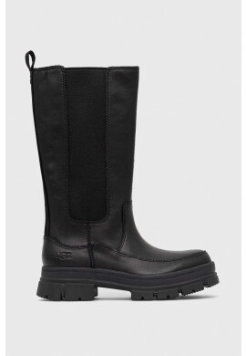 Ugg Кожени ботуши W Ashton High Chelsea дамски в черно с равна подметка - Pepit.bg