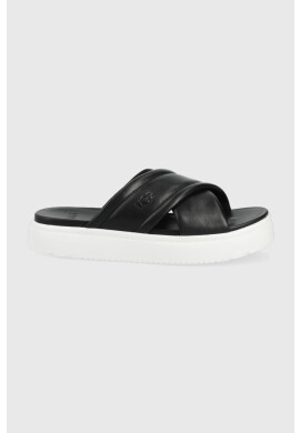 Ugg Кожени чехли Zayne Crossband дамски в черно с платформа - Pepit.bg
