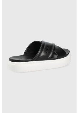 Ugg Кожени чехли Zayne Crossband дамски в черно с платформа - Pepit.bg