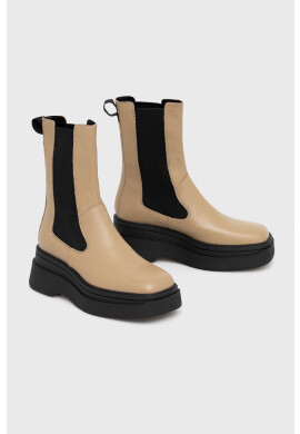 Vagabond Shoemakers Кожени боти челси Carla дамски в бежово с платформа - Pepit.bg