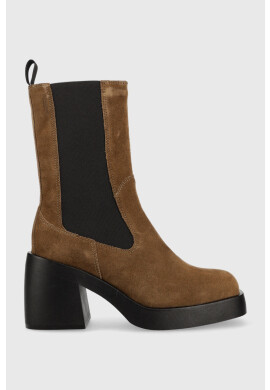 Vagabond Shoemakers Велурени боти челси Brooke в кафяво с висок ток - Pepit.bg